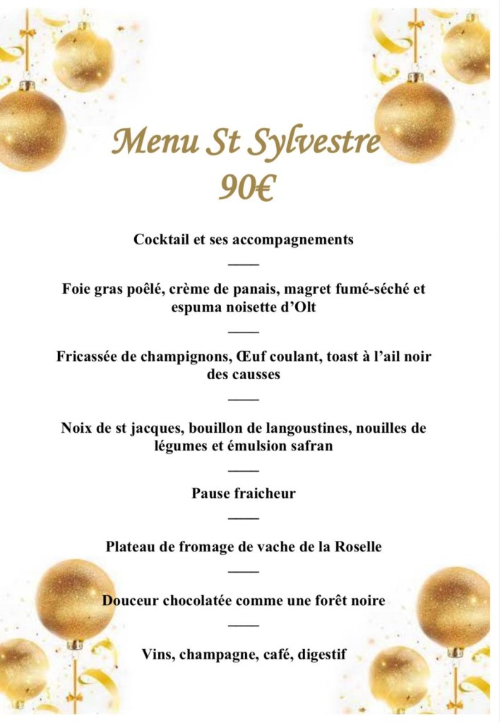 Menu Réveillon Saint Sylvestre chez Art et Galets Restaurant